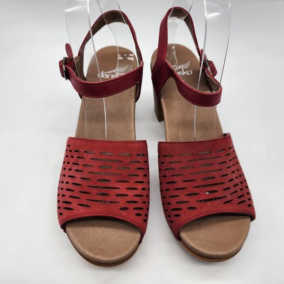 Dansko Denita Red Perforated Nubuck Slingback Platform Sandals EU 38 US 7.5-8 - Picture 2 of 7